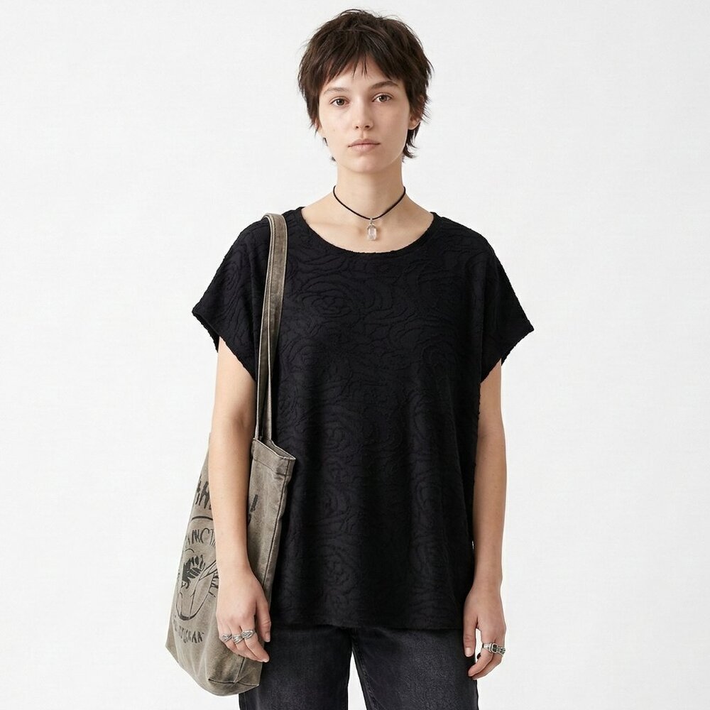 Simply Vera Vera Wang Blouse Black Grunge Casual Indie Textured 2XL